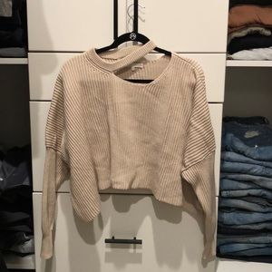 cropped cream neutral choker sweater